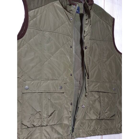 Fish Hippie Puffer Vest Mens Extra Large‎ Green Fleece Lined Corduroy Trim - Picture 3 of 8